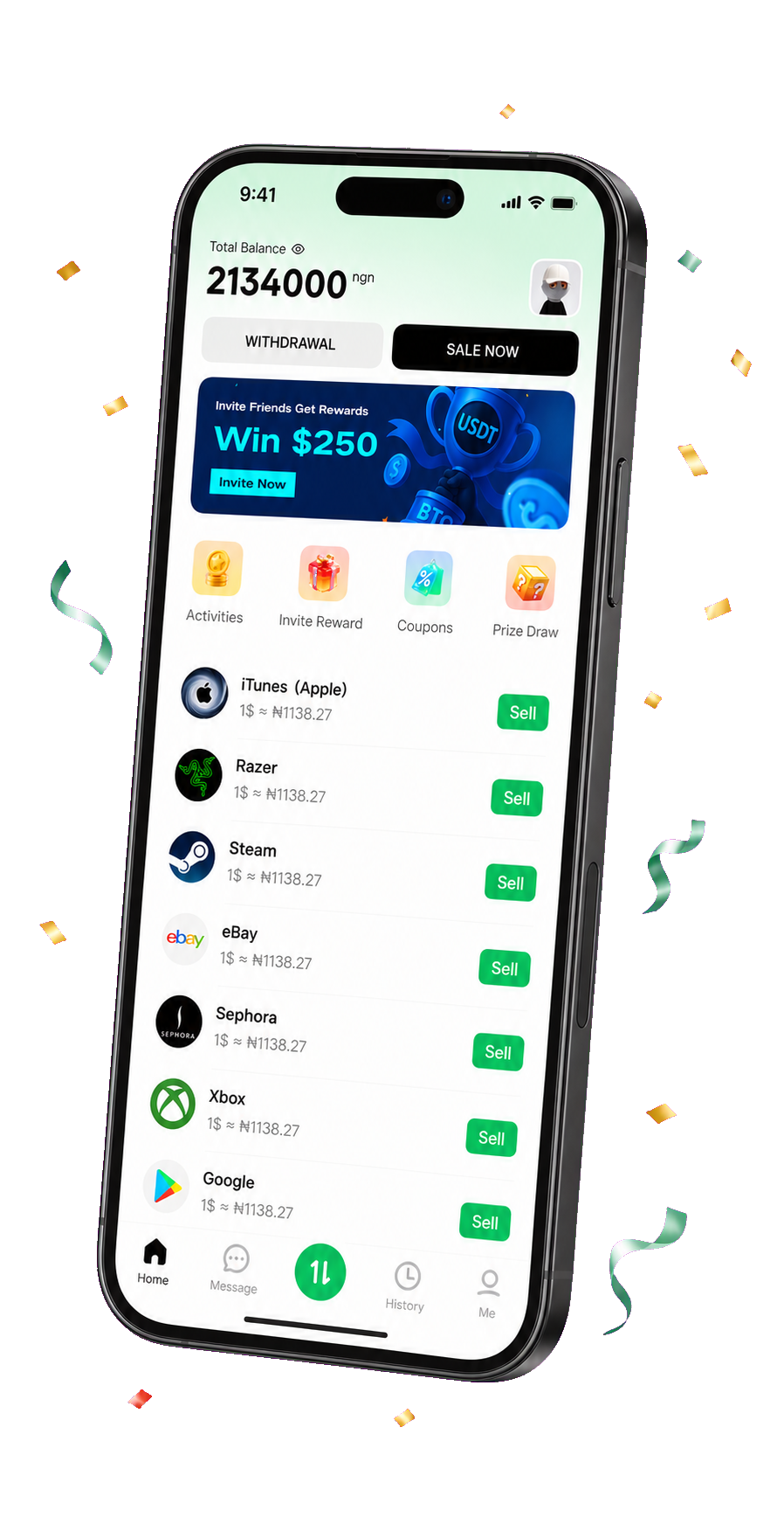 YunandCloud gift card trading app mockups with rewards